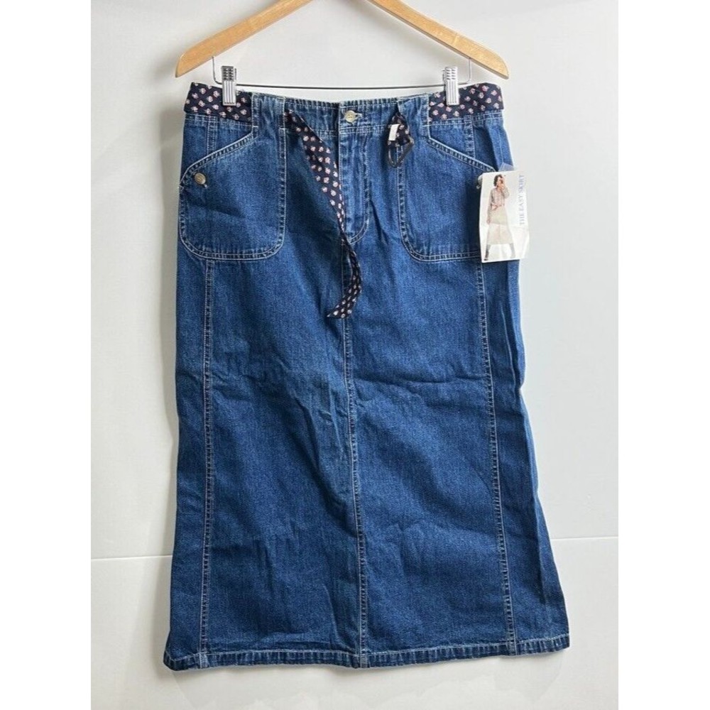 Vintage Y2K White Stag Midi Denim Skirt The Easy Skirt Cargo Belted A-Line Sz 12